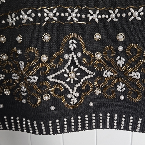 Vintage Black Pearl Sweater Embellished GrandmaCore Baroque 80s Cottagecore - Picture 5 of 13
